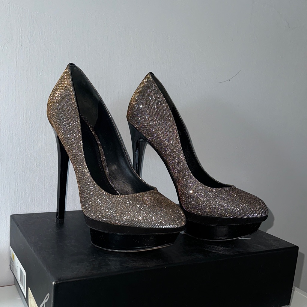 Brian Atwood Glittering Black And Gold Heels